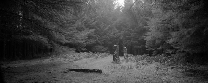 2 standing stones in the fog on the island of Mull