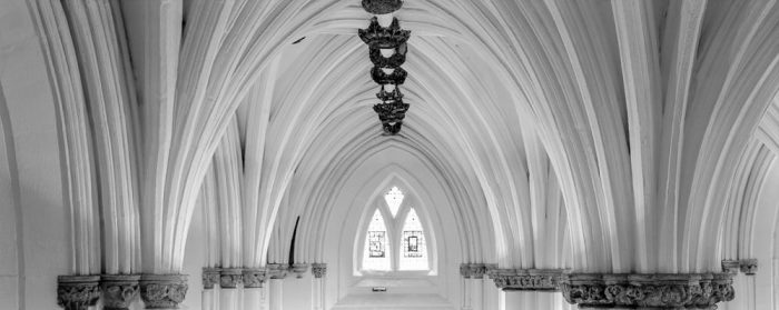 Stone arches form the ceiling in Blackadder Nave, Glasgow Cathedral