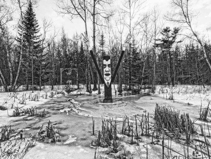 Large sculpture of Tricky Dick Nixon at the Langlais Sculpture Park