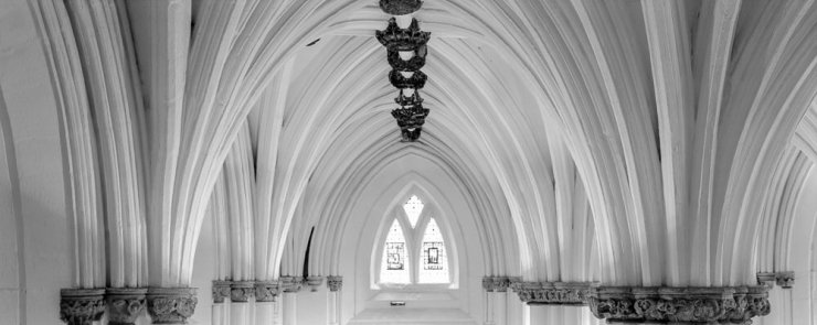 White Stone arches form the ceiling in Blackadder Nave in Glasgow Cathedral